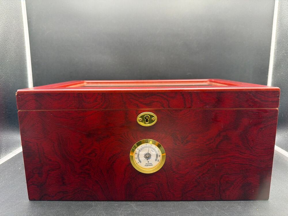 Mantello Cigars Humidor Glass Top Cedar Lined Display Box Hygrometer
